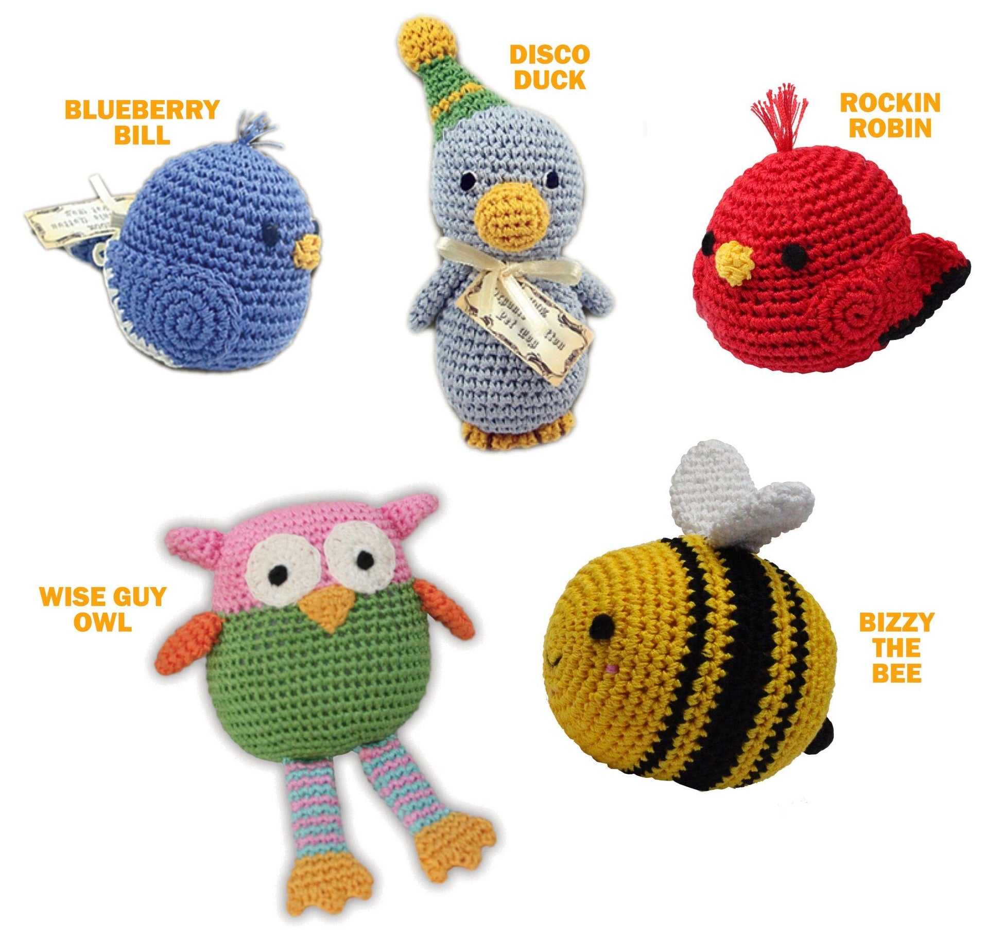 Knit Knacks Organic Cotton Pet and Dog Toys, "Birds & A Bee Group" (Choose from 5 Different Options)-1