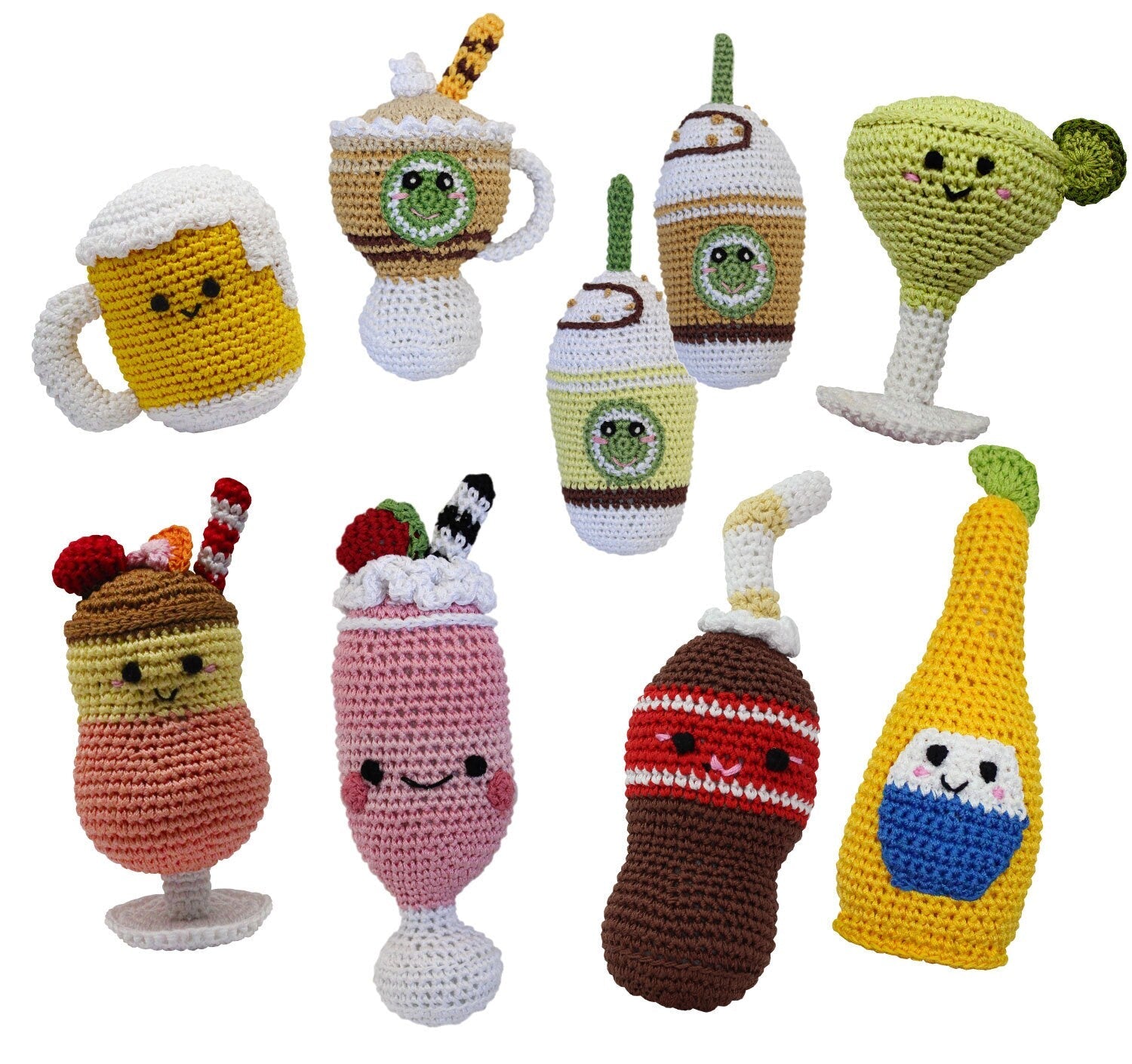 Knit Knacks Organic Cotton Pet, Dog Toy, "Beverages Group" (Choose from 9 different options!)-0