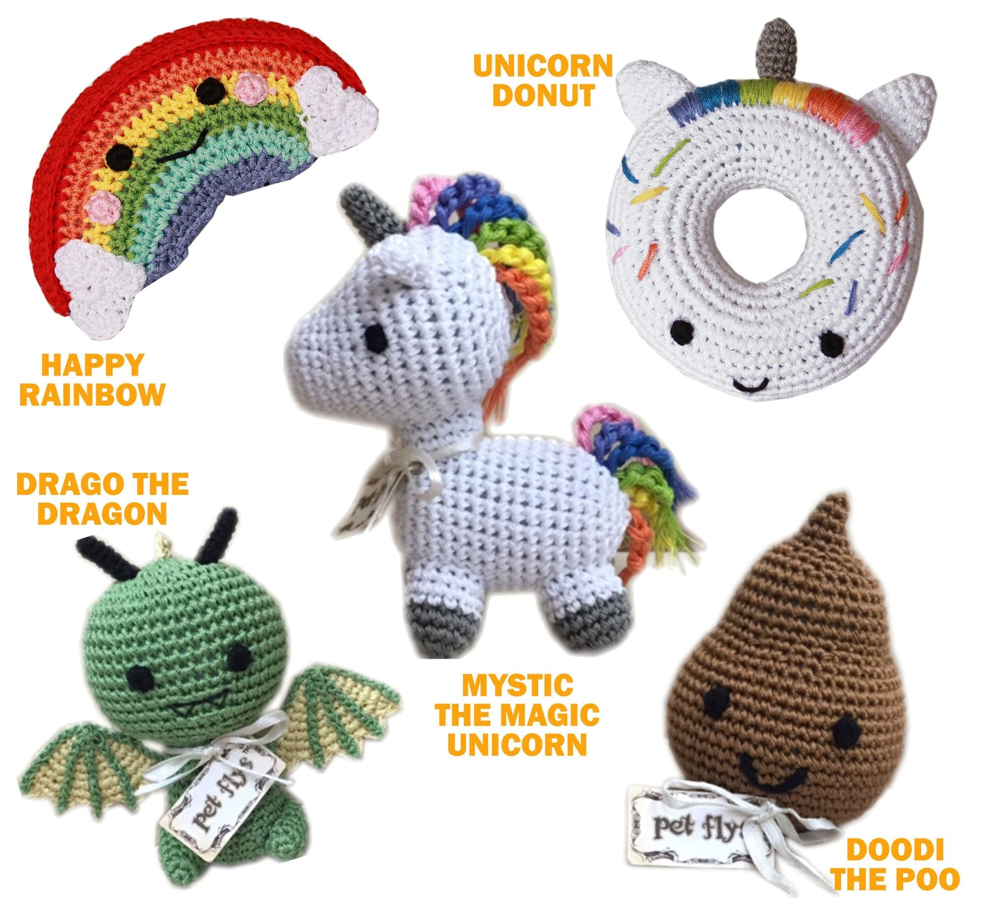 Knit Knacks Organic Cotton Pet & Dog Toys, "Magical Group" (Choose from: Unicorn, Poo, Donut, Rainbow or Dragon!)-1