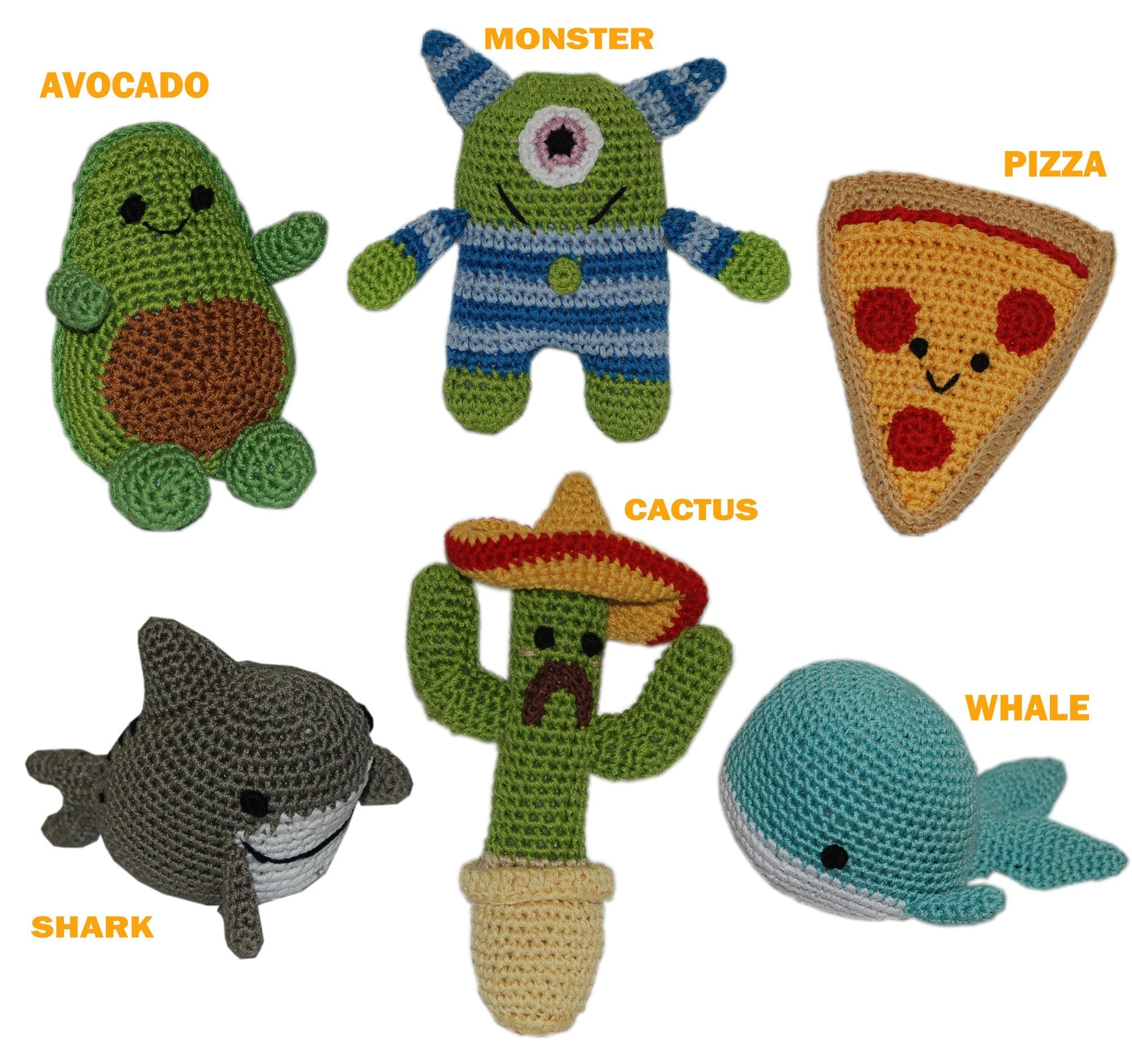 Knit Knacks Organic Cotton Pet & Dog Toys, (Choose from: Pizza, Avocado, Monster, Shark, Whale or Cactus)-1