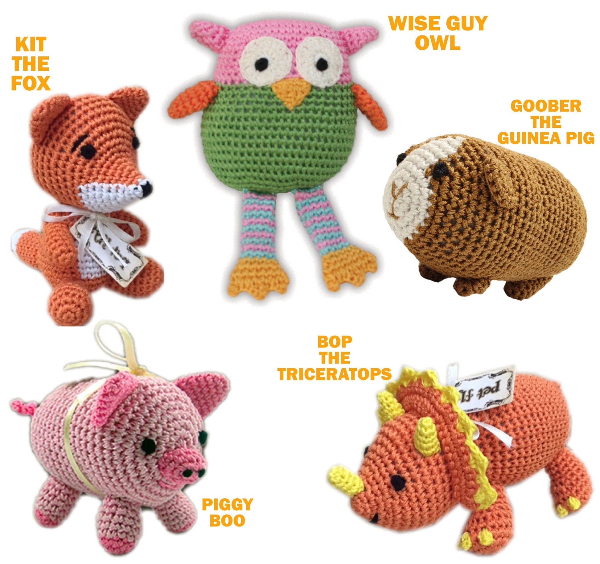 Knit Knacks Organic Cotton Pet, Dog Toys (Choose from: Pig, Fox, Owl, Guinea Pig or Triceratops)-1