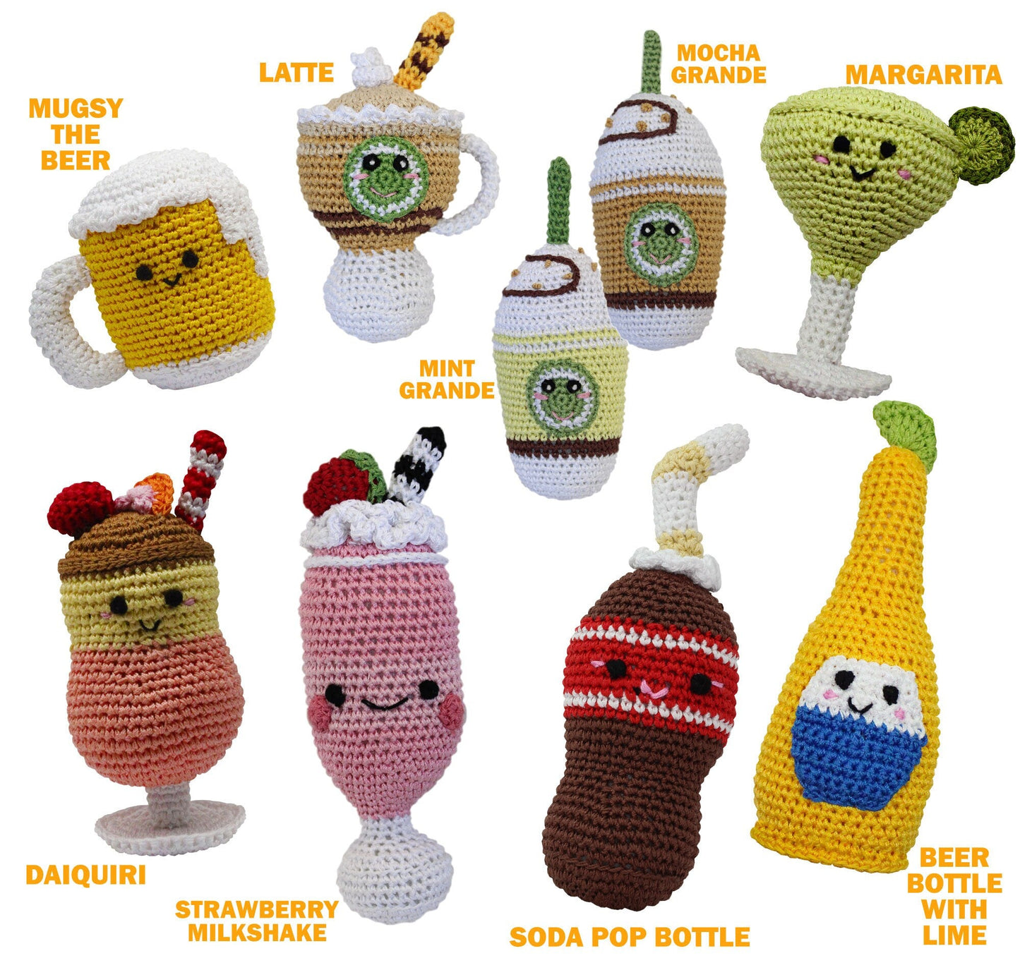 Knit Knacks Organic Cotton Pet, Dog Toy, "Beverages Group" (Choose from 9 different options!)-1