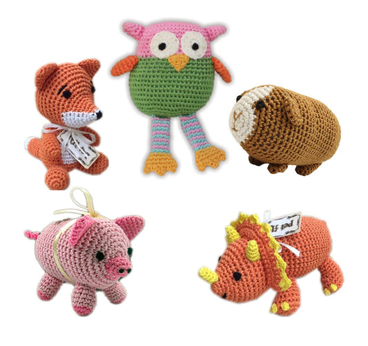 Knit Knacks Organic Cotton Pet, Dog Toys (Choose from: Pig, Fox, Owl, Guinea Pig or Triceratops)-0