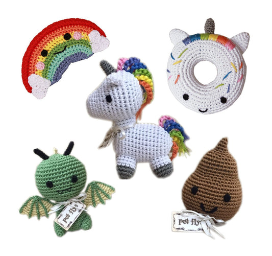 Knit Knacks Organic Cotton Pet & Dog Toys, "Magical Group" (Choose from: Unicorn, Poo, Donut, Rainbow or Dragon!)-0