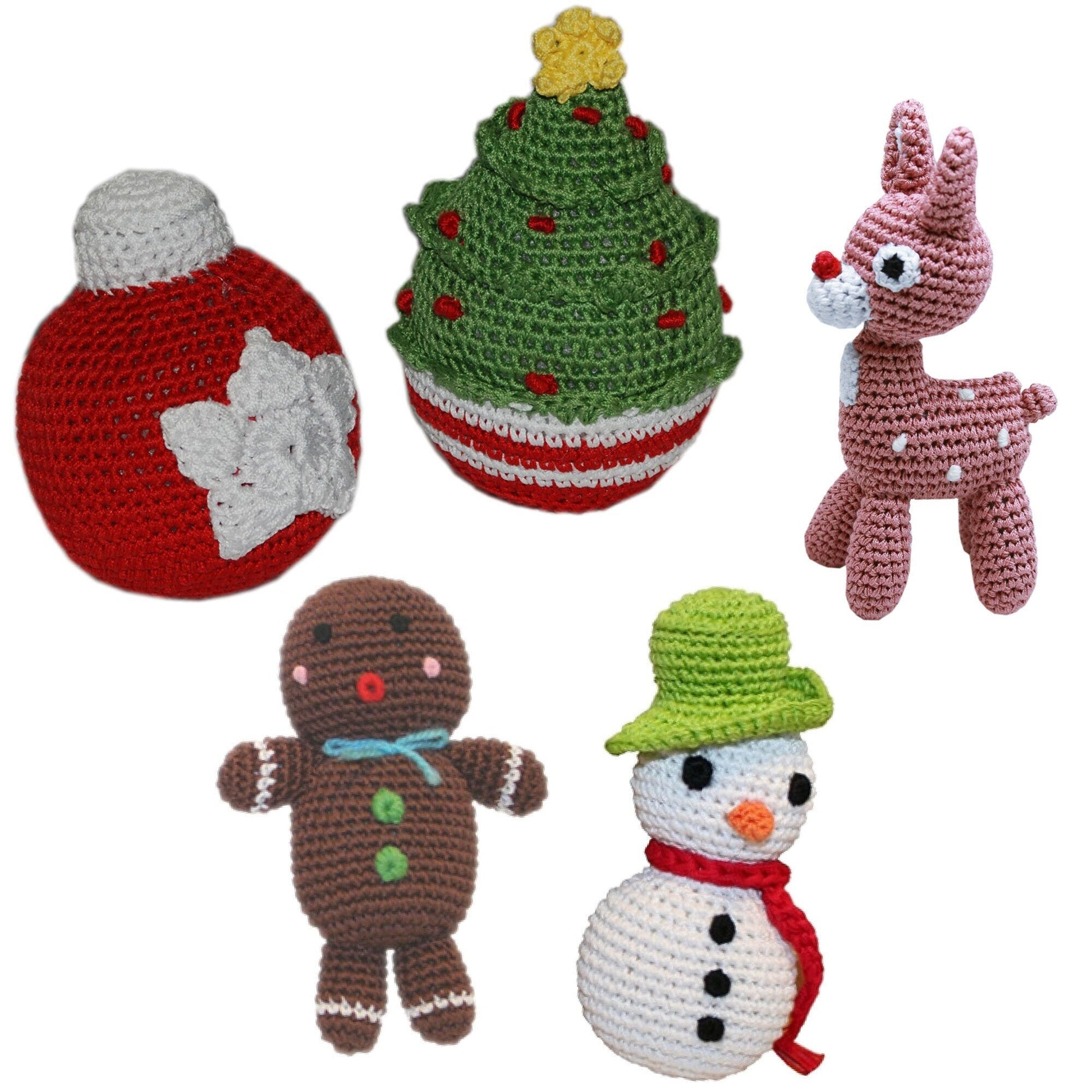 Knit Knacks Organic Cotton Pet& Dog Toys, "Christmas Group" (Choose from: Rudy Reindeer, Christmas Tree, Ornament, Snowman, Gingerbread Man)-0