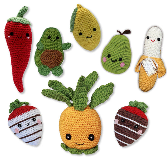 Knit Knacks Organic Cotton Pet & Dog Toys, "Fruits" (Choose from: Strawberries, Pear, Pineapple, Lemon, Chili Pepper, Avocado or Banana)-0