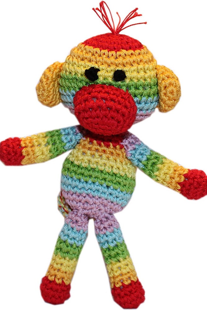 Knit Knacks Organic Cotton Pet, Dog & Cat Toy, "Rizzo The Rainbow Monkey"-0