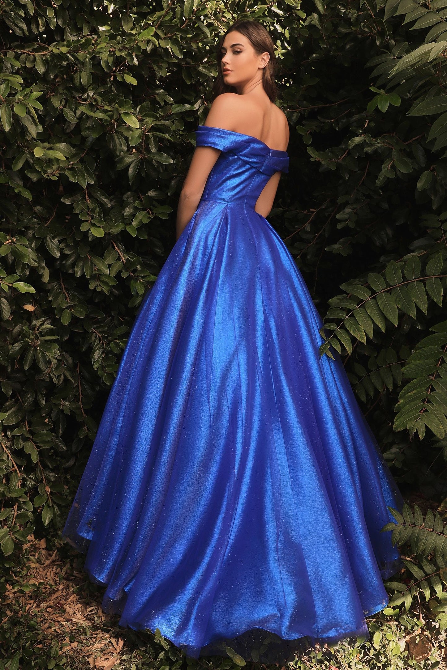 Off The Shoulder Strapless Ruched Bodice Organza Long Prom Dress CDJ823-3