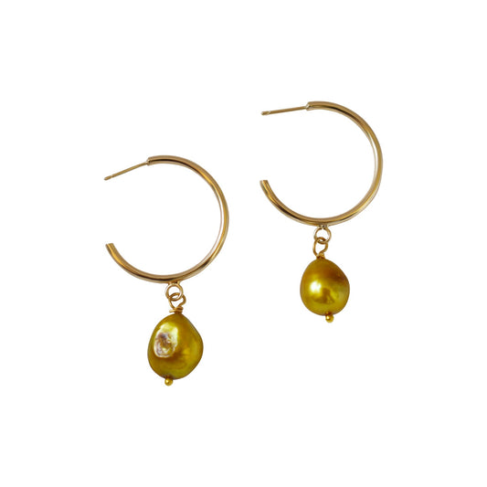 Gold freshwater pearl hoop earrings | by Ifemi Jewels-0