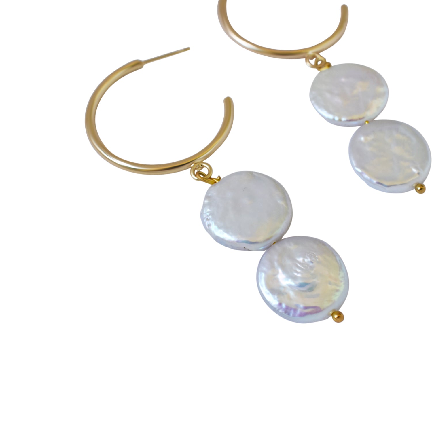 Silver double pearl hoop freshwater pearl earrings | by Ifemi Jewels-6