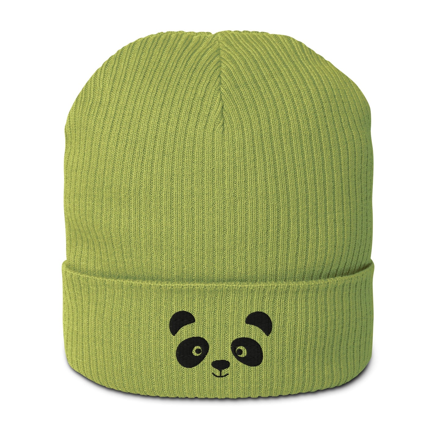 Panda face black embroidered, organic cotton ribbed beanie-24