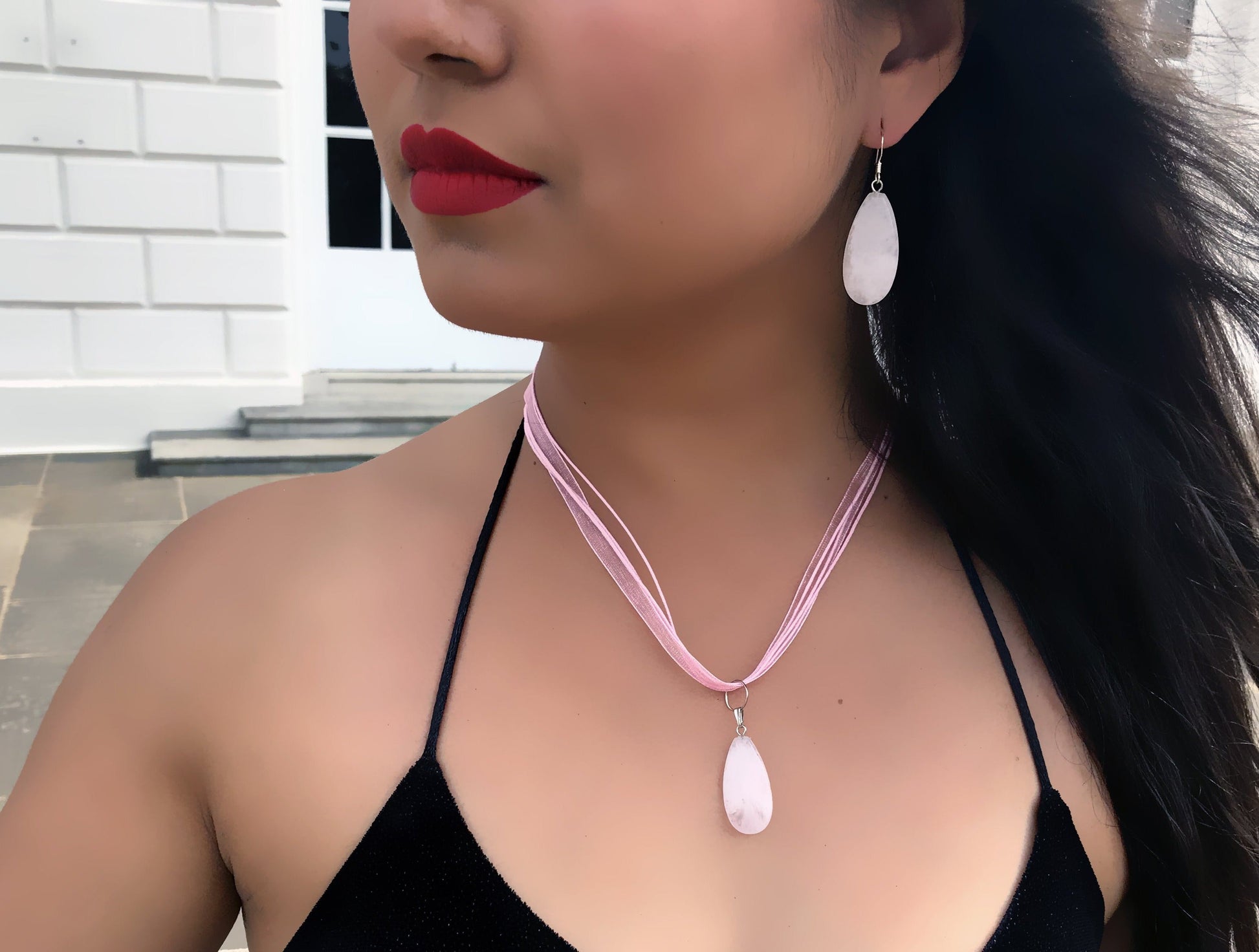 Rose Quartz Necklace, Rose Quartz Pendant, Natural Gemstone Necklace | by nlanlaVictory-3