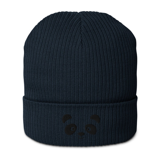 Panda face black embroidered, organic cotton ribbed beanie-40
