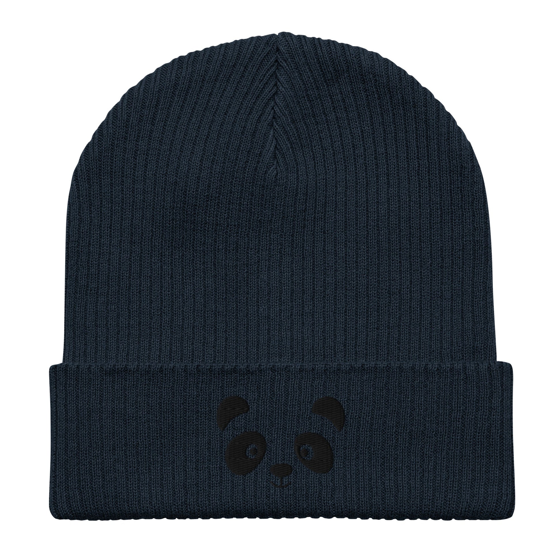 Panda face black embroidered, organic cotton ribbed beanie-42