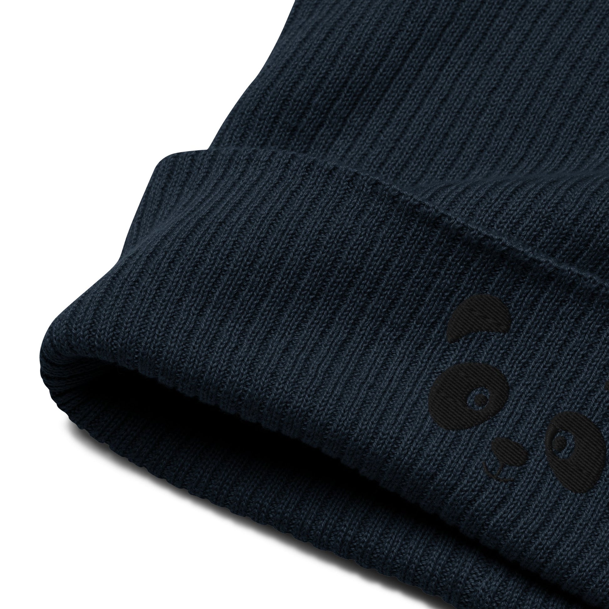 Panda face black embroidered, organic cotton ribbed beanie-43