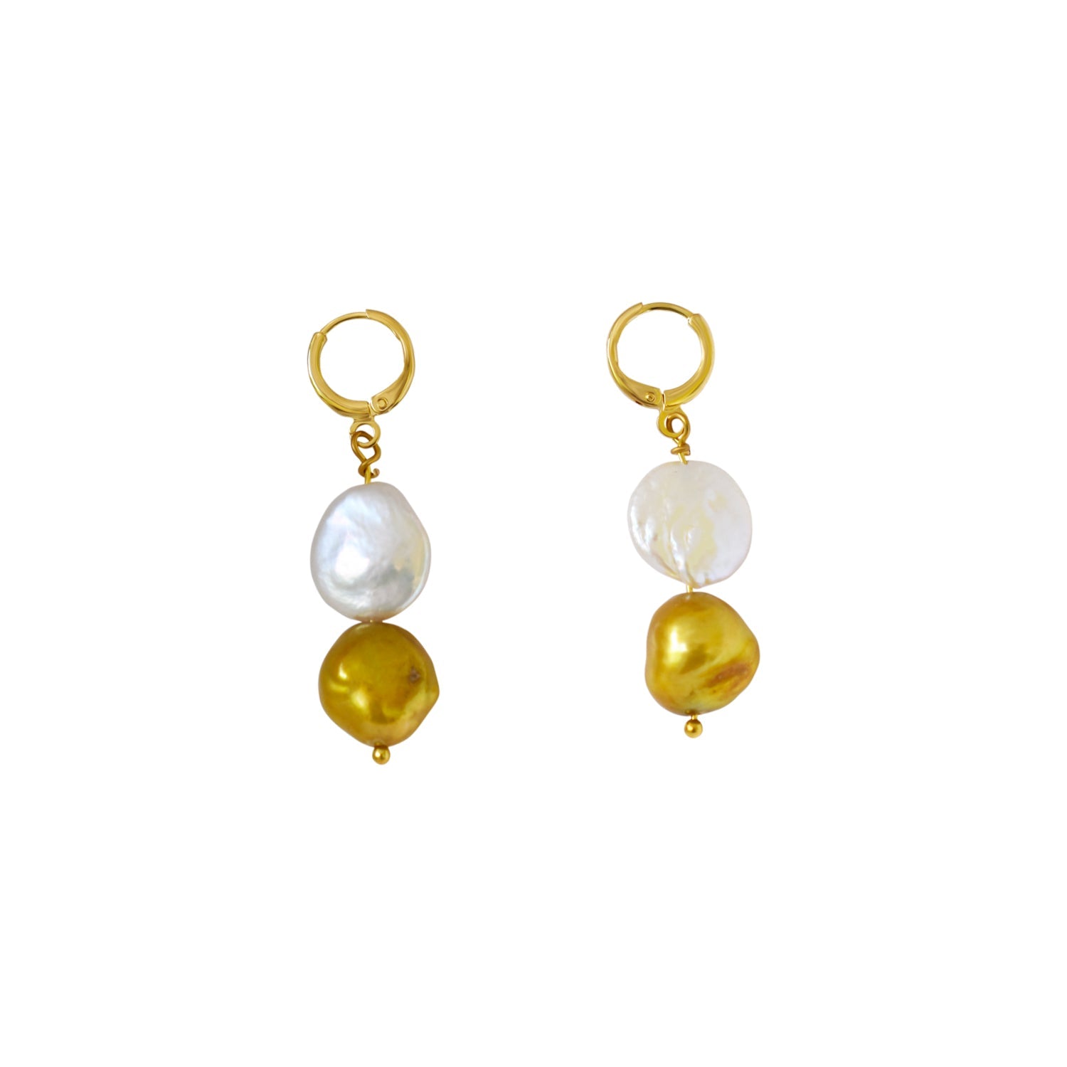 White Coin and Gold Pearl Freshwater Pearl Earrings | by Ifemi Jewels-0