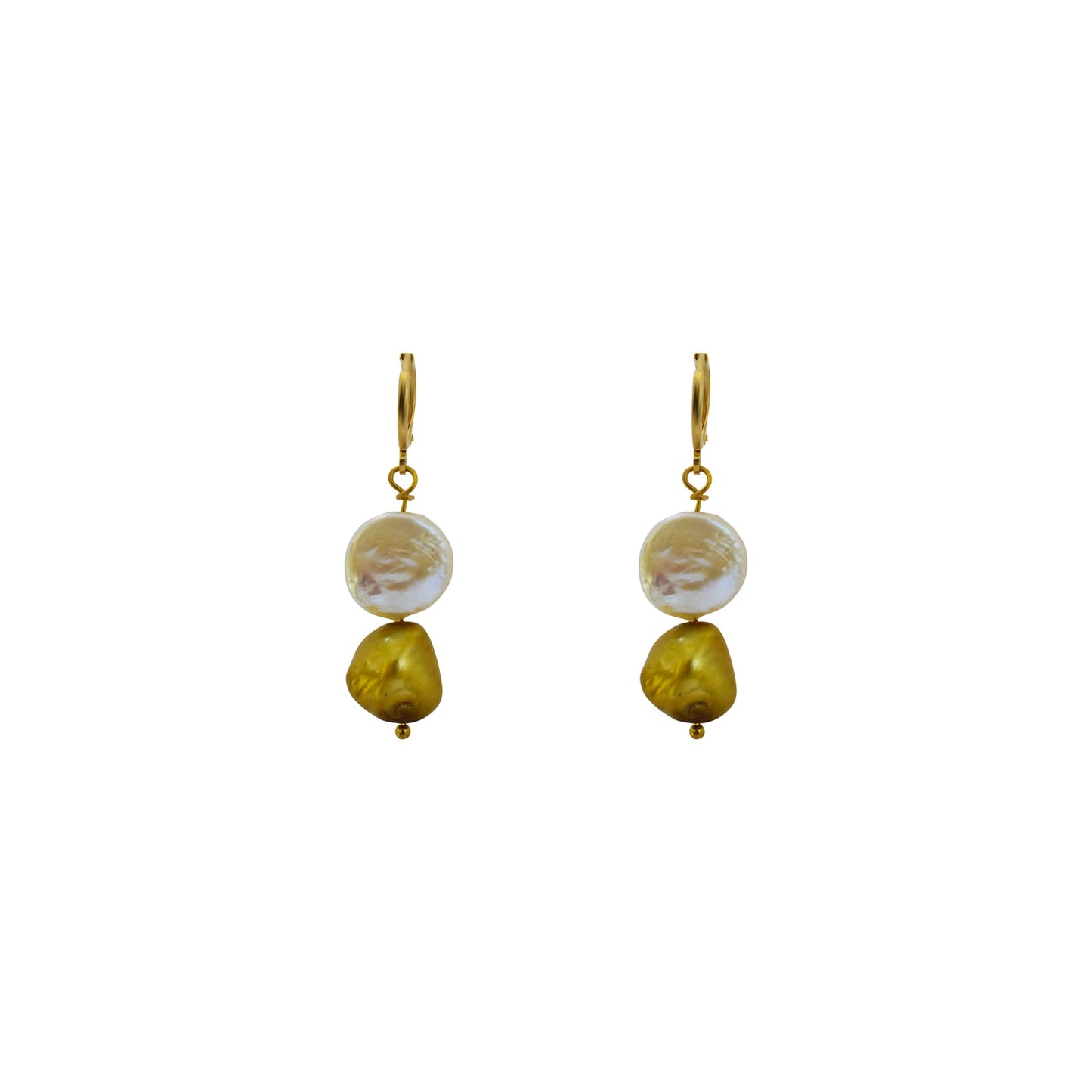 White Coin and Gold Pearl Freshwater Pearl Earrings | by Ifemi Jewels-1