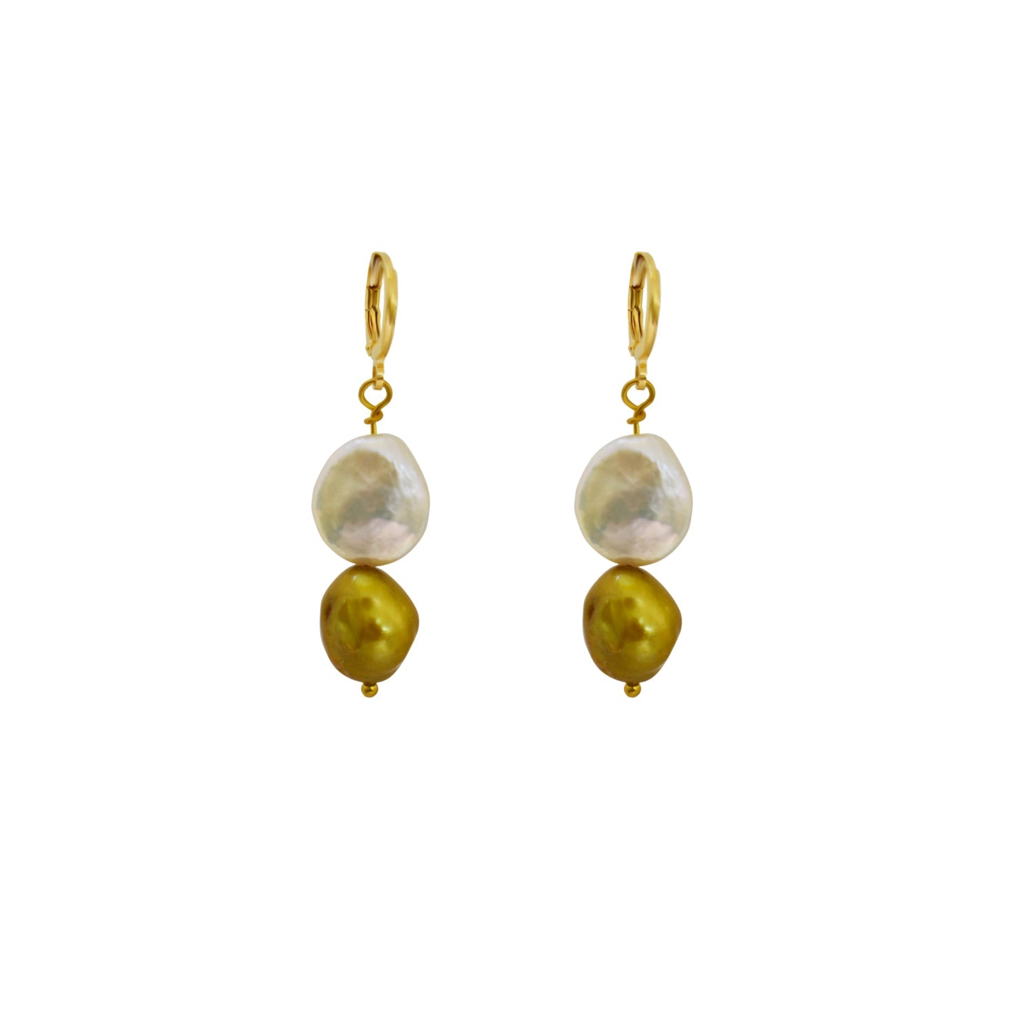 White Coin and Gold Pearl Freshwater Pearl Earrings | by Ifemi Jewels-3