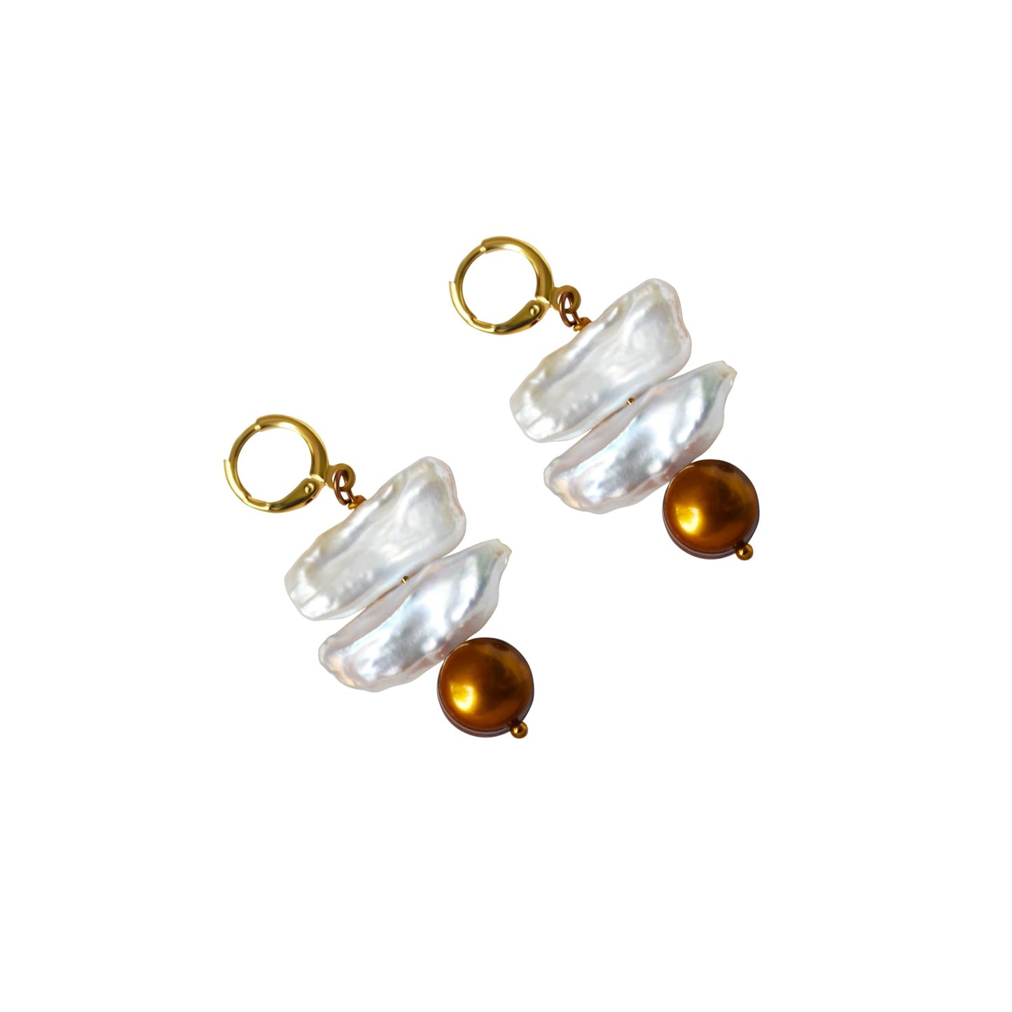 Unusual biwa bronze freshwater pearl huggie earrings | by Ifemi Jewels-1
