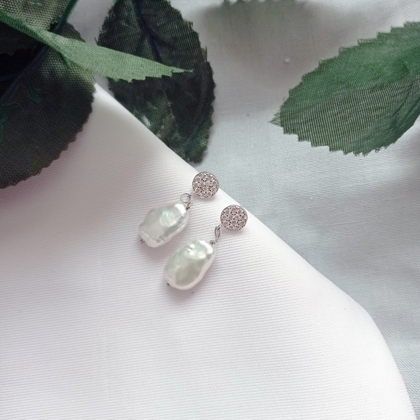 Sterling Silver Stud Earrings With Silver Freshwater Pearls | by nlanlaVictory-4
