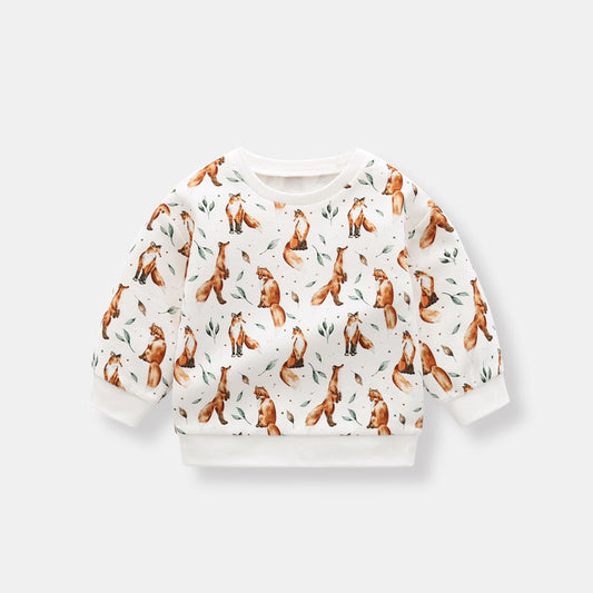 Baby 1pc Organic Cotton Allover Fox Graphic Longsleeve Hoodie-0