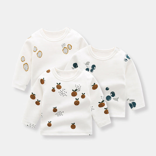 Baby Allover Fruit Graphic 100% Pure Organic Cotton Side Snap Button Tops-0
