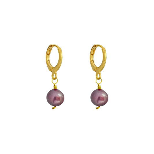 Purple Freshwater Single Pearl Huggie Earrings | by Ifemi Jewels-0