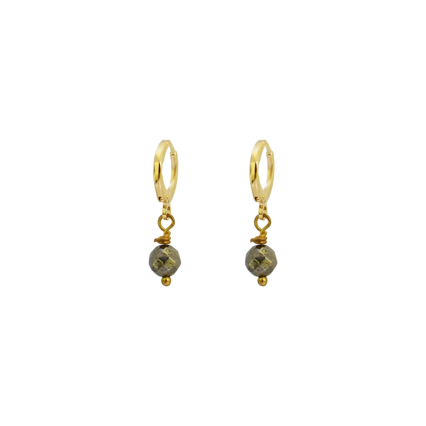 Minimalist faceted bronze pyrite gemstone huggie earrings | by Ifemi Jewels-0