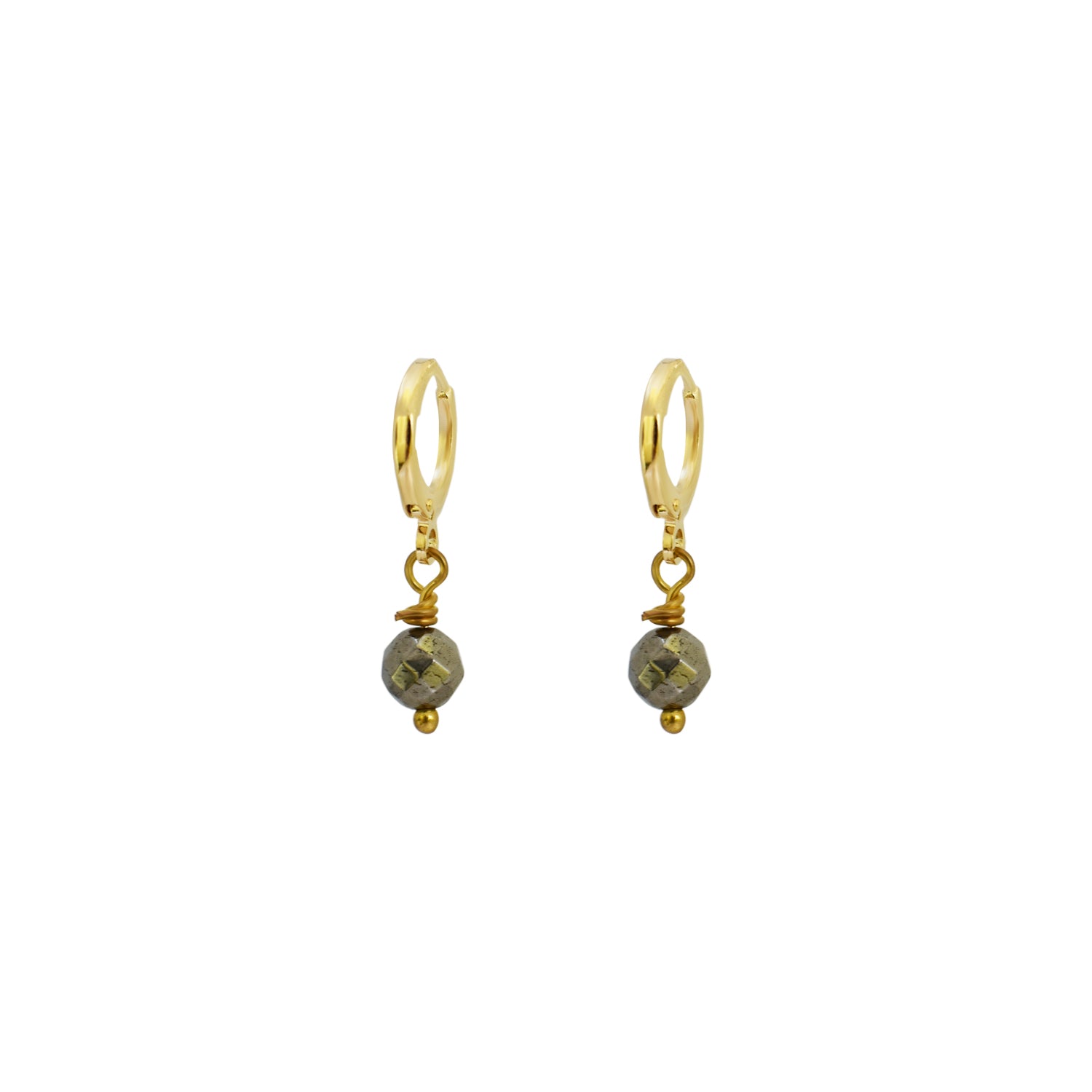 Minimalist faceted bronze pyrite gemstone huggie earrings | by Ifemi Jewels-0