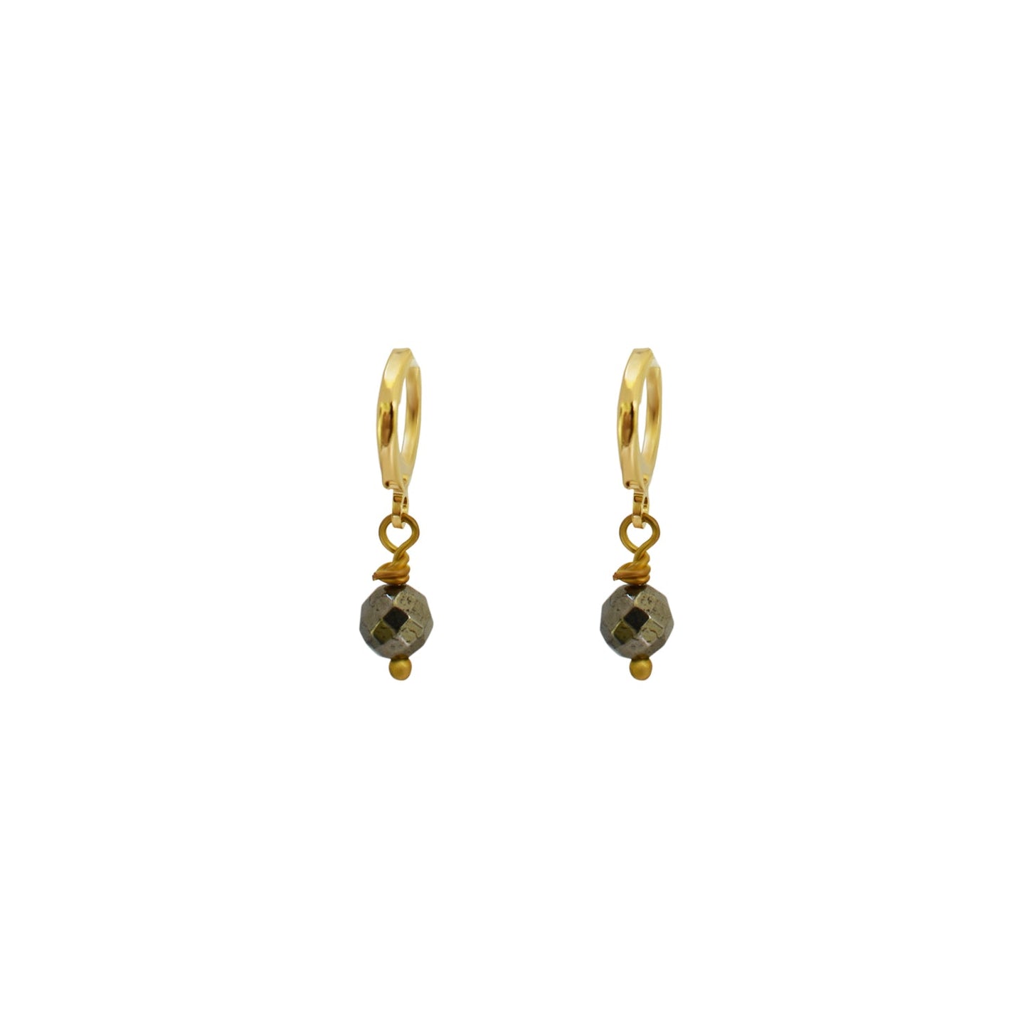 Minimalist faceted bronze pyrite gemstone huggie earrings | by Ifemi Jewels-3