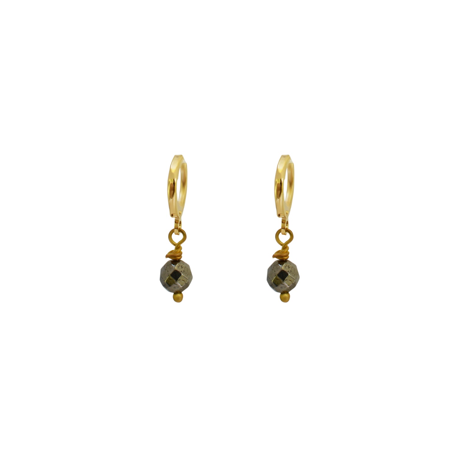 Minimalist faceted bronze pyrite gemstone huggie earrings | by Ifemi Jewels-3