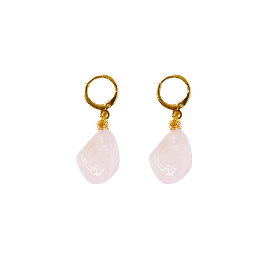 Rose Quartz Gemstone Huggie Earrings | by Ifemi Jewels-0