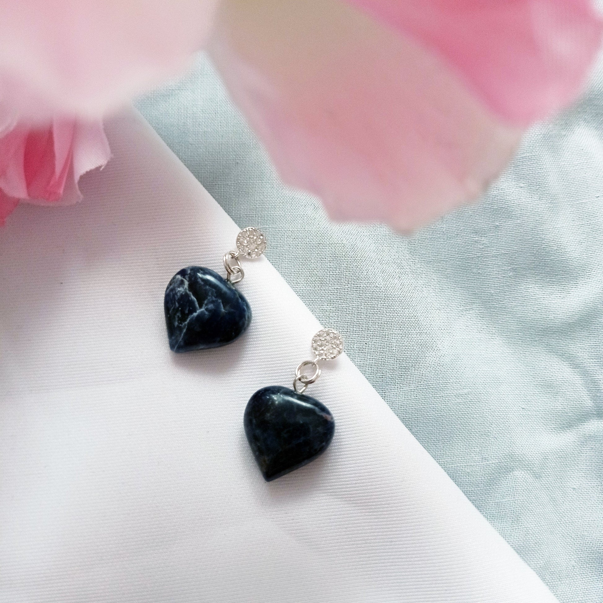 Sodalite Sterling Silver Earrings, Sodalite Stud Earrings, Blue Gemstone Heart Earrings | by nlanlaVictory-1